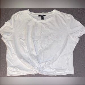Forever 21 White Knotted Crop Top
